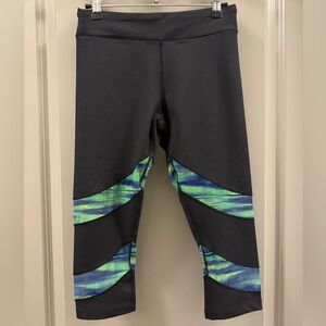 BCG Black Leggings with Blue and Green Stripes